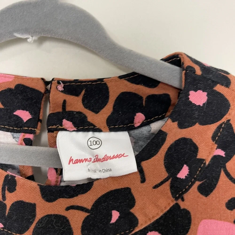 Hanna Andersson Girls Floral Leopard Cheetah Print Long Sleeve Cottagecore 4T